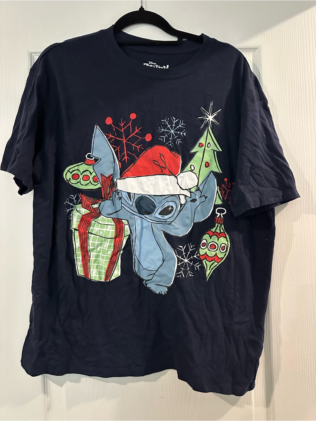 Disney Stitch Holiday Graphic Tee - Navy With Red & Green Accents